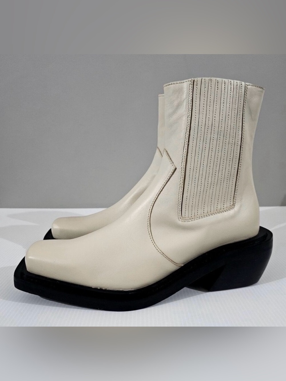 ALOHAS Ranch Western Chelsea Bootie Cream Leather Ankle Boot EU Size 38